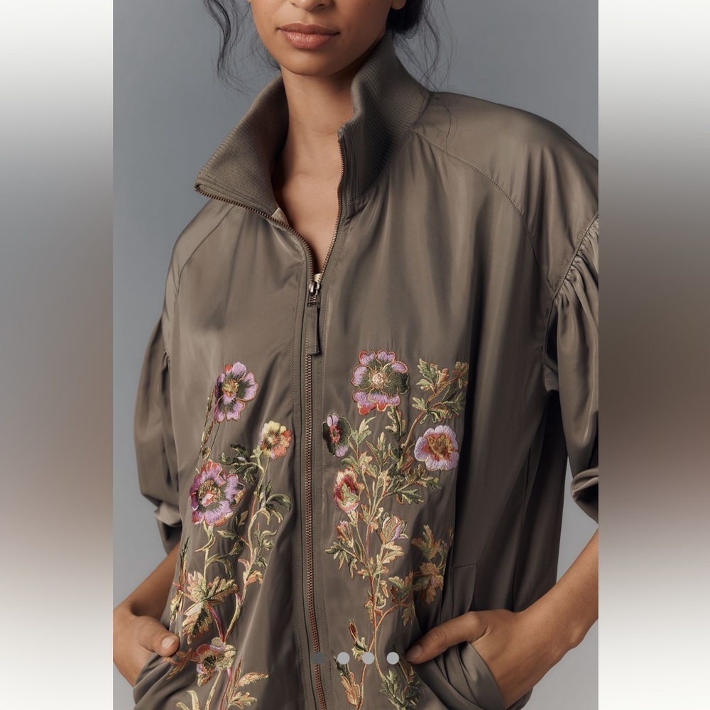 Anthropologie NWT Floral Embroidered Bomber Jacket size S. - Picture 2 of 11